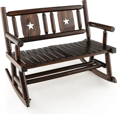 Produktbild von Garten Schaukelbank für 2 Personen, Holz Zweisitzer Schaukelstuhl mit Rückenlehne und Armlehnen,  Baumstamm Schaukelstuhl  ,rustikales Braun