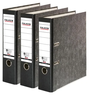 Image de Classeur FALKEN, format A4, avec 3 compartiments, largeur de 8 cm, dos noir