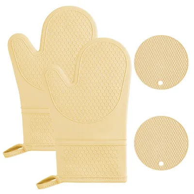 Imagen del producto de Guantes de horno largos de silicona, resistentes al agua, antideslizantes y resistentes al calor hasta 230 °C, para uso en la cocina