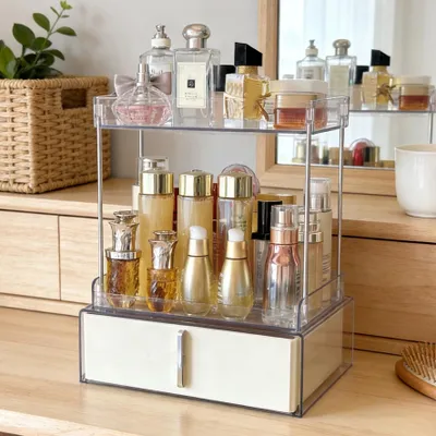 Image de Elzusha - Organisateur de maquillage avec 3 tiroirs - Acrylique transparent