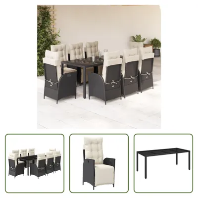 Produktbild von The Living Store 9-tlg. Garten-Essgruppe mit Kissen Schwarz Poly Rattan