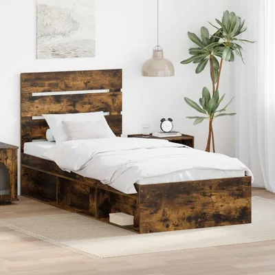 Imagen del producto de Maison Exclusive: Estructura de cama de roble ahumado, 90 x 200 cm, fabricada en madera maciza de pino