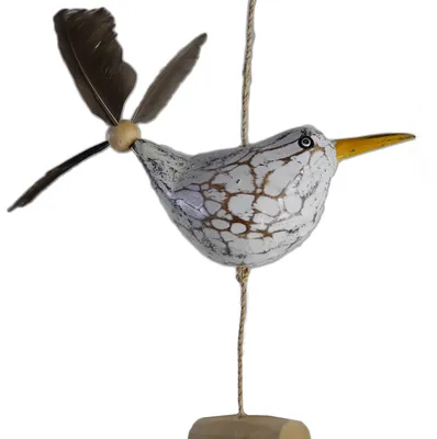 Produktbild von Tokoindah Windspiel Feder-Propeller Möwe Erna (1 Möwe), maritime Hängedeko aus nachhaltigem Pinienholz für Garten, Balkon & Terrasse, wetterfest