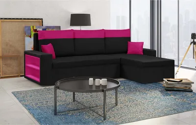 Produktbild von Ecksofa mit Schlaffunktion PABLO1 - Schwarz/Magenta