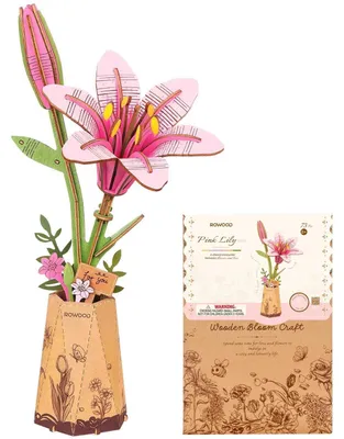 Produktbild von 3D Puzzle Blumenstrauß Holz Rosa Lilien Modellbausatz DIY Dekoration Geschenk
