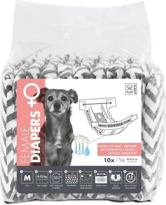 Immagine prodotto di Pannolini per cani femmine M PETS DIAPERS, taglia M, circonferenza vita 30-42,5 cm, 4-10 kg, indicatore di umidità, 10 pezzi