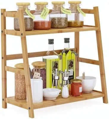 Produktbild von PromoHome® Bambus Küchenregal – 2-stöckiges Aufbewahrungssystem für Gewürze und Küchenutensilien, 40x21x40 cm, Braun