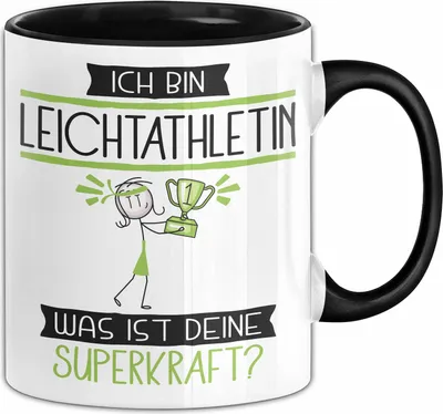 Produktbild von Leichtathletin Geschenk Tasse Ich Bin Leichtathletin Was Ist Deine Superkraft Geschenkidee Lustig Geburtstag Weihnachten (Schwarz)