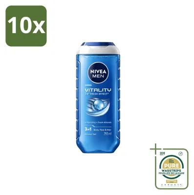 Produktbild von 10 x Nivea Men Vitality 3-in-1 Duschgel - 250 ml - Vorratspackung - 10 Stücke