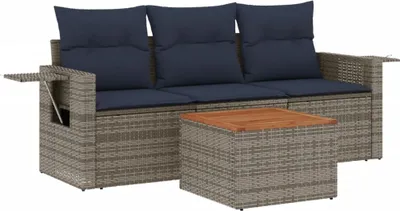 Zdjęcie produktu dla vidaXL 4-częściowa sofa ogrodowa z poduszkami, szara, z polirattanu