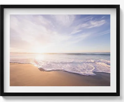 Produktbild von Ruhige Aussicht auf Strand und Meer– Wandbild mit Rahmen – Gerahmtes Bild  – Wanddekoration – 80x60 cm –  Schwarz Rahmen