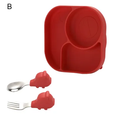 Produktbild von 1 Set Fütterungsplatte Lebensmittelqualität Hitzebeständiges Silikon Kinder- und Kindergeschirr -Fütterungsplatte für Zuhause-Rot B