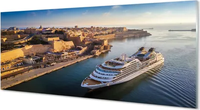 Produktbild von Glasbilder 125x50 Wandkunst Das Schiff Meer Stadthimmel