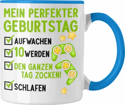 Produktbild von Trendation - 10 Geburtstag Junge Jungen Geschenke Tasse 10er Geburtstagsgeschenk Gamer 10 Jahre (Blau)