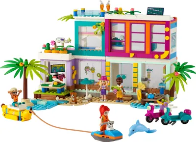 Productafbeelding van LEGO 41709 Friends Vakantiehuis aan het strand, poppenhuis met mini-pop Mia, accessoires en een zwembad, zomercollectie 2022