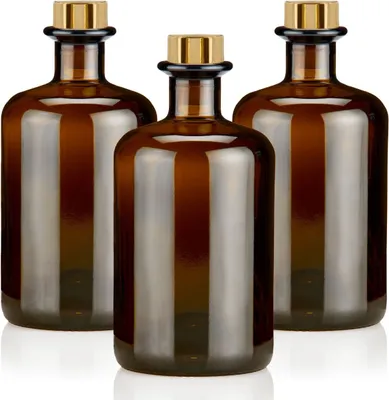 Produktbild von Apothekerflaschen braun 500ml inkl. Korken, 3 elegante Braunglas Flaschen leer 0,5l Korken gold