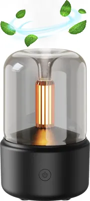Produktbild von Aroma-Diffusor im Kerzenlicht-Stil, 120 ml, Nebel-Luftbefeuchter, warmweisses Nachtlicht, leiser Diffusor fuer aetherische oele, kuehler Nebel, Luftbefeuchter fuer Desktop, Zuhause, Buero, Schlafzimmer, Auto