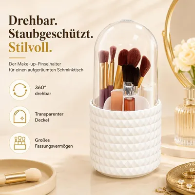 Obrázok produktu pre Organizér na kozmetiku, otočný o 360 stupňov, s vekom, držiak na štetce na make-up, na uskladnenie
