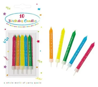 Produktbild von 10 Geburtstagskerzen Happy Birthday mit 10 Haltern | Bunt