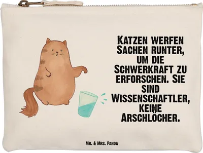 Produktbild von Mr. & Mrs. Panda Federmappe Katze Wasserglas Größe M - Weiß - Geschenk, kosmetiktäschchen, Haustier, Katzen, Kulturtasche, Schminktasche, Kosmetiktasche, Federtasche, Cat