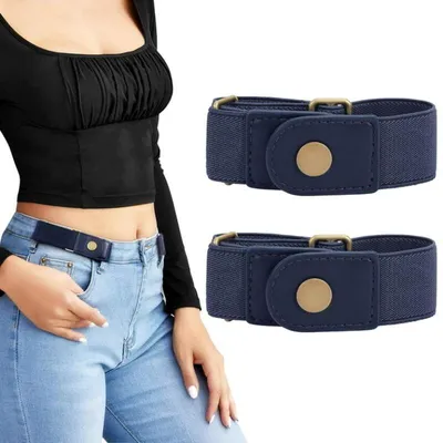 Produktbild von Gürtel ohne Schnalle - Elastischer Hosengürtel - Unsichtbarer Gürtel - Verstellbarer - für Jeans, Hosen und Arbeitskleidung - 2 Stück Blau