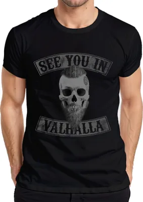 Produktbild von See You In Valhalla Totenkopf Runen Wikinger Vegvisir Biker Herren T-Shirt, Schwarz, 3XL