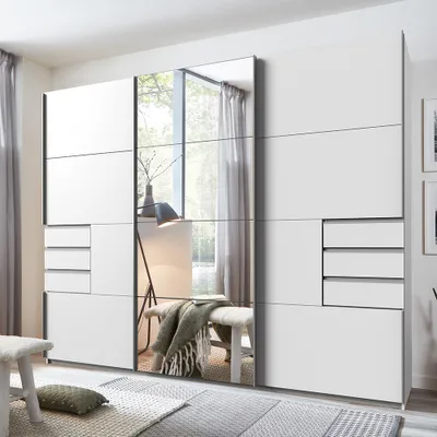 Produktbild von Schwebetürenschrank 3-türig 270cm, weiß mit Spiegelfront, STRATFORD-43