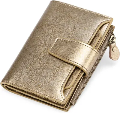 Imagen del producto de Cartera pequeña de cuero genuino para mujer, con 14 compartimentos para tarjetas, protección RFID y compartimento para monedas