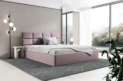 Zdjęcie produktu dla BETTSO Łóżko tapicerowane z ozdobnym zagłówkiem GOBI 160 x 200 cm Różowe