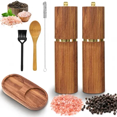 Salz- und Pfeffermühlen-Set aus Akazienholz, 2er-Set, Keramikmahlwerk, 21,5 cm