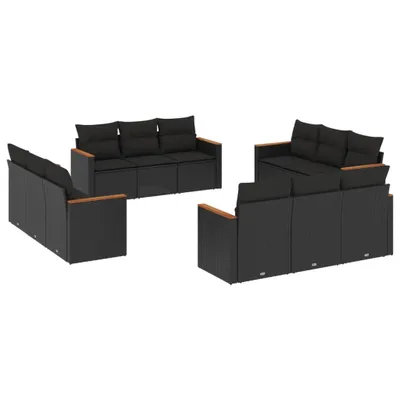 Immagine prodotto di vidaXL Set di divani da giardino da 12 pezzi con cuscini in polirattan nero