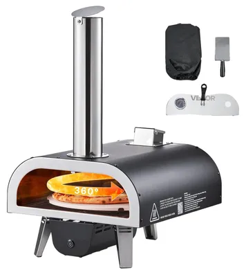 Productafbeelding van VEVOR pizzaoven voor buiten, 12 inch, houtpelletoven met thermometer en elektrische rotatie