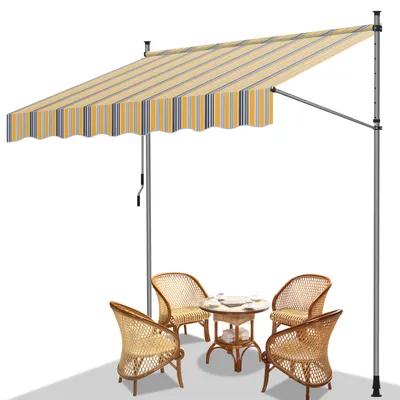 Immagine prodotto di Fiqops tenda da sole a morsetto tenda da sole per balcone tenda da sole per giardino resistente ai raggi UV tenda da sole a bracci pieghevoli giallo blu 4M
