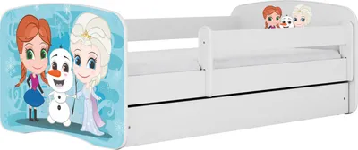 Produktbild von Kinderbett Weiß 70x140 80x160 80x180 cm – mit Matratze, Rausfallschutz und Schublade – Jugendbett für Mädchen und Jungen – Stabil und Sicher – Eiskönigin – 140x70 cm