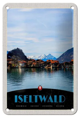 Produktbild von Blechschild Reise 12x18cm Iseltwald See Schnee Gebirge Urlaub Schild