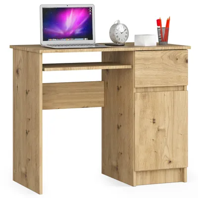 Produktbild von Computerschreibtisch – Schreibtisch – Bürotisch – Büroschreibtisch – PIKSEL – 90 cm – Artisan Eiche – Computertisch mit Schublade und Tür rechts