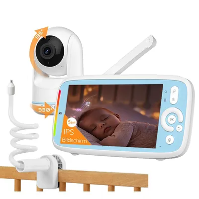 Obrázek produktu pro 5" dětská chůvička s kamerou 720P IPS obrazovka PTZ 360° pohled 3×zoom Režim VOX dětská chůvička noční vidění sledování teploty ukolébavky s držákem