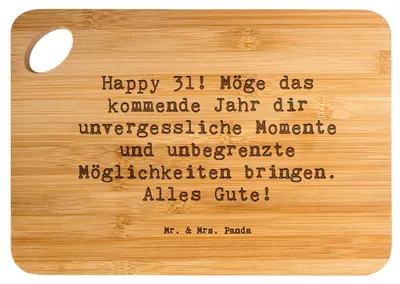 Produktbild von Mr. & Mrs. Panda Frühstücksbrettchen Spruch 31. Geburtstag - Transparent - Geschenk, Happy Birthday, Freude, Erfolg, Schneidbrett Küche, Lebensfreude, Leben feiern, Brett