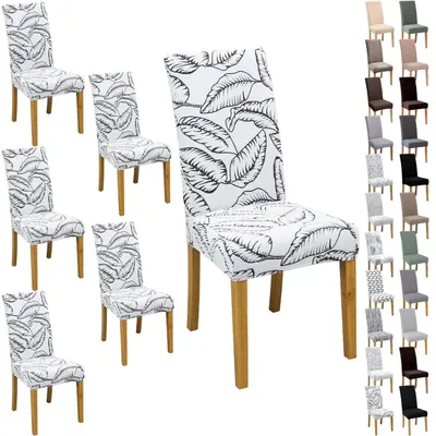 Productafbeelding van Stoelhoesjes, 4/6 stuks, jacquard, bananenbladmotief, polyester/elastaan, geschikt voor eetkamer/woonkamer