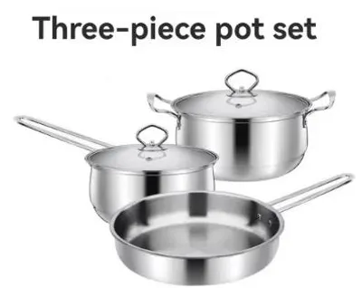 Produktbild von Kochgeschirr-Set - 3-teilig - Töpfe und Stielkasserolle - Edelstahl - Antihaftbeschichtung - Ergonomische Stahlgriffe