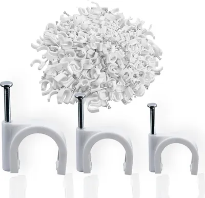 Produktbild von 300 stück 3 Größen nagelschellen, kabelhalter, kabelschellen, kabelklemmen, kabelbefestigung, kabelhalter wand, haftclips mit eingestecktem nagel, für Starkstromkabel(weiß, 4mm, 6mm, 8mm)