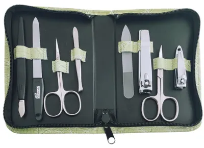Immagine prodotto di Set da manicure da 8 pezzi con astuccio in vera pelle · Strumenti di Solingen ·  Germany Verde