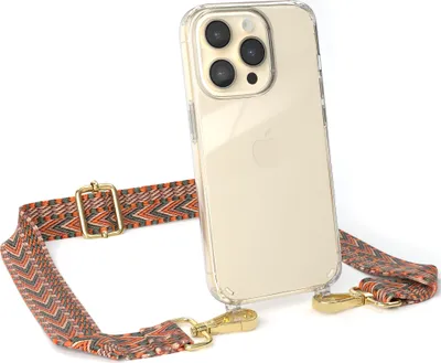 Produktbild von EAZY CASE Handykette - Verstellbarer Trageriemen kompatibel mit Apple iPhone 14 Pro, Handykordel mit transparenter Silikon-Hülle, Band in Orange
