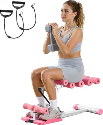 Immagine prodotto di Macchina per squat profondi, macchina regolabile per allenare i glutei con 3 bande di resistenza ad alta resistenza, macchina pieghevole per allenare gambe e glutei, attrezzatura per allenamento push-up in palestra domestica, rosa + bianco