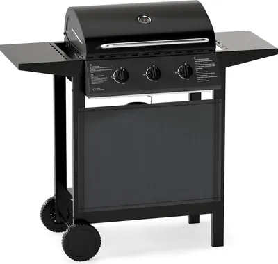 Produktbild von COSTWAY Gasgrill mit 3 Brenner, 7 KW Grillwagen mit Seitentischen, Grillrost, Thermometer, Deckel und Rädern, Gartengrill für Garten