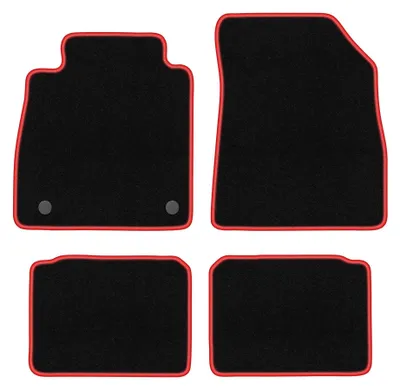 Image de Tapis de sol en moquette pour Nissan Micra K14 2017- (à hayon) – jeu 4 pièces, noir/rouge, sur mesure – Wielganizator CARLUX