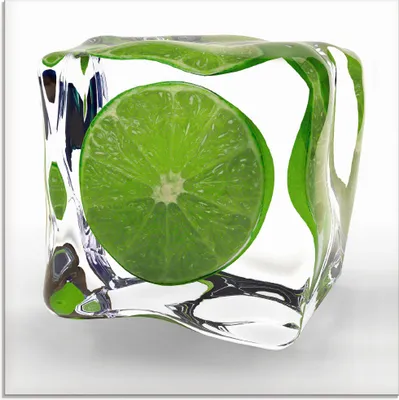 Produktbild von ARTland Glasbild Limette im Eiswürfel Größe: 50x50 cm