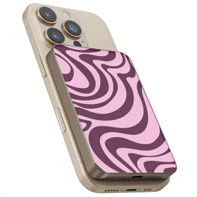 Productafbeelding van Selencia Vivid Powerbank 5.000 mAh - Draadloze Powerbank - Geschikt voor MagSafe en Qi - Desert Gold / Wavy Swirl Pink Plum