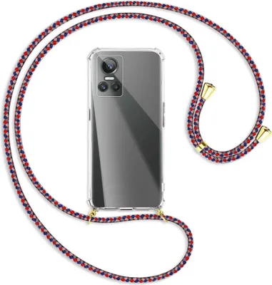 Produktbild von Handykette Backcover-Schutzhülle mit Band (Metall goldfarben) für Realme GT Neo 3 - silber/blau/rot