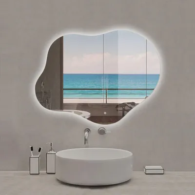 Image de Miroir Salle de Bain LED en Forme de Nuage, Anti-Buée, 3 Tons et Gradable, 90x68cm, Murale
